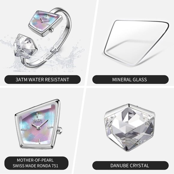 Women\'s Silver Cuff Bangle Quartz Watch Shaped Mineral Case Stainless Steel main image 7